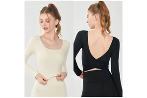 New Long Sleeve Backless Sweatshirts Gym Yoga Sport Running Jacket With Ribs Top Fit Fitness Soft Nylon Women's Jackets