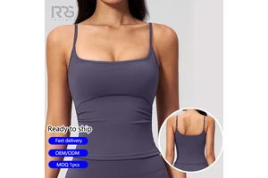 Roregal New Brushed Quick-Dry Adjustable Shoulder Strap Tank Top Women's Slim Fit Sports Yoga Vest with Chest Pad