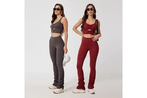 New Arrival Gym Custom Yoga Nylon Fitness Flare Yoga Pants Long Sleeve Sportswear Workout Sets For Women