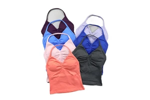 V-Neck Longline Strappy Top Women Seamless Breathable Yoga Tank Ruched Backless Gym Clothes Workout Sleeveless Four-Way Stretch