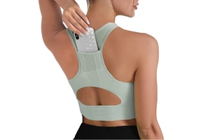 High Quality Women Sports Vest Push Nude Bra Phone Pocket Lightweight Four-Way Stretch High Support Breathable Quick Dry Bra