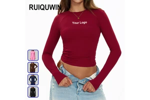 RUIQUWIN OEM Custom Women's Round-Neck Yoga Long-Sleeve Tops Quick-Dry Slim-Fit Sports Shirts High-Stretch Running Fitness Wear