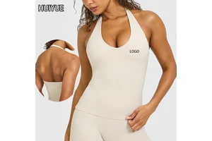 Women's Deep V Neck Breathable Four-Way Stretch Sleeveless Workout Tops Backless Gym Sports Vest Halter Neck Yoga Tank Top