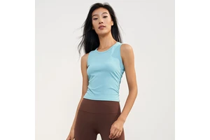 Woman Round Neck Sleeveless Summer Scrunch Fitness Tank Top 2024 Fast Dry Outdoor Ribbed Compression Yoga Vest