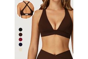 New Arrival Naked V Neck Cross Back Paddeed Shockproof Compression Bra Running Gym Breathable Yoga Bra