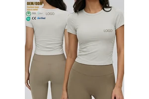 Modal Ribbed Casual Custom Ladies Outdoor Jogger Clothes Short Sleeve Tight Fit Women's Crop Top Breathable Yoga T Shirt