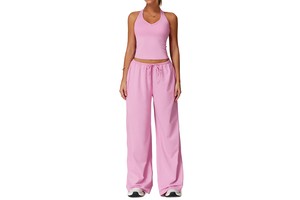 Women's Cross-border Solid Spandex/Polyester Yoga Sports Suit Quick-drying Halter V-neck Full Length 2-Piece Set