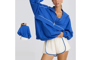New Women's Stand Collar Half Zip Sports Top Jacket Breathable Quick Dry Loose Fit Long Sleeve Training Fitness Top Gym Clothes