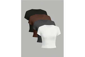 Women Slim Fit Short Sleeve T-Shirts Solid Color Crew Neck Stretchy Breathable Fabric Summer Sports Yoga Top
