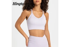 High Quality Customized Cross Back Gym Workout Bra Yoga Tops Buttery Soft V-Neck Elastic Fitness Yoga Bra High Impact Sports Bra