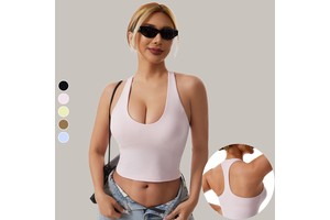 Ready to Ship Deep V Neck Crop Tank Breathable Stretchy with Side Support Ideal for Yoga Gym Activewear Racerback Crop Tank
