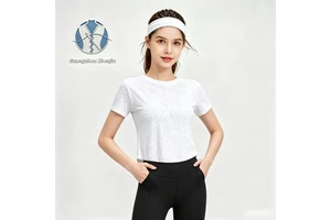 New Summer Jacquard V-neck Sportswear Fitness Short-sleeved Quick-drying Yoga Wear Running Training Top Slim Fit T-shirt