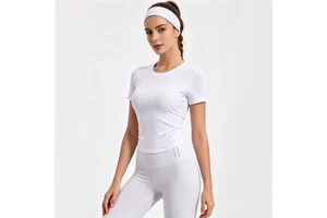 AMCLEVER 220gsm Women's Back Cutout Yoga Top Drawstring Ruffle Design Breathable Gym & Pilates Wear Slim Fit Fitness Shirt