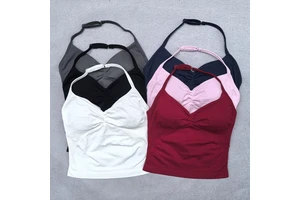Cross-border Seamless Yoga Vest Tight-fitting Spandex/Nylon Hanging Neck Breathable Sports Underwear Shockproof Anti-sagging