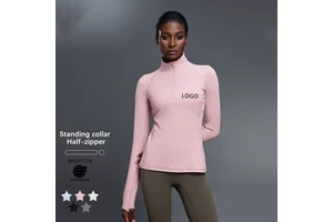 Xsunwing Women Long Sleeve Thumbholes Workout Tops Quick Dry Quarter Zip Pullover Crop Yoga Gym Athletic Slim Fit Shirts WD25150