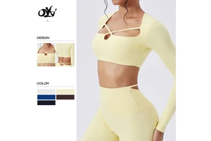 Autumn and Winter square Neck Hollow-out Long Sleeve Sports Shirt Quick-drying Casual Running Tops Fashion Fitness & Yoga Wear