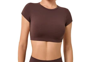 Women's Open Back Stretchy Cropped Yoga T-Shirt Short Sleeve Soft Compression Smart Four-Way Stretch Fabric Plus Size Single