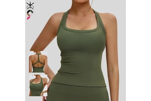 Breathable Solid-Color Nylon Yoga Tank Top Square Neck Y-Cut Backless Sports Bra Quick-Dry Front Outdoor Running Fitness Top