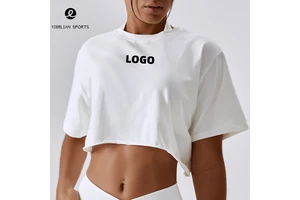 Women's Outdoor Fashion Running Loose Crop Top Sports Yoga Short Sleeve Crop Tops Tee Women Active Wear Shirt for Women Gym