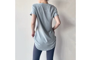 Yoga Wear for Short-Sleeve Summer Mid-Length Hip-Covering Slimming Quick-Dry Breathable Fitness Workout T-Shirt Womens T-Shirt