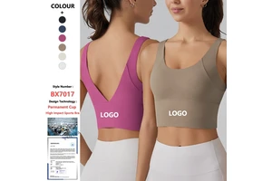 Women V-back Permanent Cup Pad Running Longline High Impact Support Sport Yoga Workout Fitness Bras Tank Crop Top Sports Bra