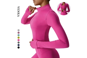 Women Fit Tight Lightweight Stand-Up Collar Fitness Sports Top Zipper Thumb Hole Design Women's Workout Yoga Jackets Long Sleeve