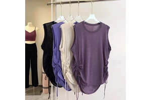 Sleeveless Solid Sports Vest Women's Summer Thin Loose Simple Design Covering Running Training Blouse Quick-drying Yoga Tops