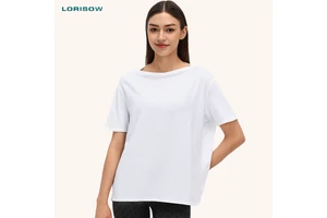 LORISOW Newest Women's Loose Fit Boat Neck Short Sleeve T-shirt Leisure Outdoor Yoga Wear Running Quick Dry Soft Summer