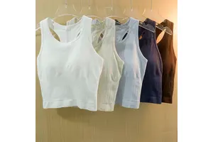 Summer Breathable Yoga Strapless Sports Bra Ribbed Tank Top Four-Way Stretch Quick Dry High Support Solid Color 100% Nylon