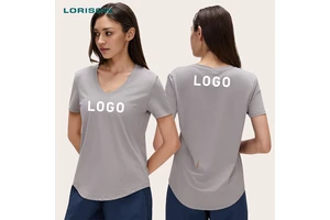 LORISOW Women V-neck Loose Running t Shirt Breathable Quick Drying Short Sleeve Fitness Yoga Top