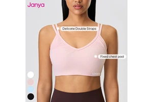 Janya Women's Breathable Deep V Neck Sports Bra Shockproof Gym Fitness Bras Fixed Cup Gathered Workout Tank Top Yoga Sports Bra
