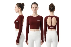 Cross-Border Autumn & Winter Fixed-Cup Slim-Fit Yoga Top, Women Custom Long-Sleeve Hollow-Back Pilates Fitness Outdoor Top