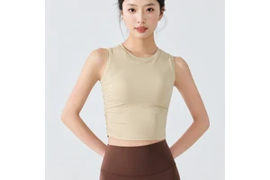 Women's Summer Sports Vest Neck Yoga Suit Sleeveless T-shirt Quick-Drying Four-Way Stretch Breathable Fitness Top