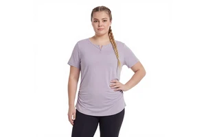 Plus Size V-Neck Slim-Fit Henley Shirt Quick Dry Women's Waist-Cinching Fitness T-Shirt Yoga Wear Short Sleeve Pilates Running