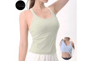 Racerback Sports Tank Top Women Plus Size Lightweight Short High Elastic Fitted Built-in Bra Moisture Wicking Breathable Yoga