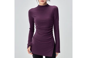 Breathable for Blouse Pilates Training Top New Half-high Collar Hip Yoga Suit Tight-fit Sports Horn Long-sleeved