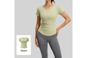 Wholesale V-Neck Yoga Short Sleeve Naked Feeling Quick-Dry Fitness Top Ruched Women's Running Sports T-Shirt