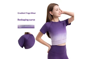 Women's Seamless Gradient Color Spandex/Nylon Short Sleeve Tight-Fitting Yoga Top