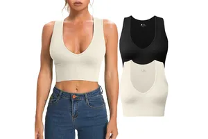 Hot Selling Women's Sexy Deep V-Neck Sports Vest Breathable Lightweight Plus Size Spandex/Nylon Four-Way Stretch Skinny Fit Tops