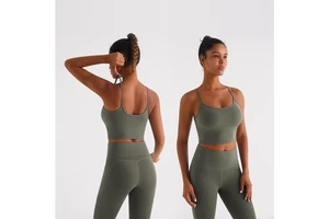 Ribbed Knit Yoga Sports Bra Tank Top U Neck Racerback Padded Workout Crop Top for Women Gym Pilates Hiking