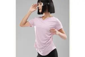 Women's Twist Front V-neck Yoga Top Regular Fit Short Sleeve Breathable Workout Shirt High Stretch Plus Size Athletic Tee Gym