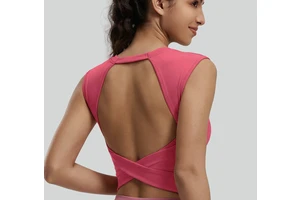 Women's Breathable Backless Sweat-Wicking Spandex/Polyester Sports Bra with Medium Support Skinny Fit Crew Neck Short Yoga Top