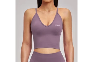 High Quality Women's Seamless V Neck Cross Back Breathable Beauty Back Breathable Exercise Tank Top