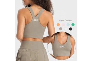 Women's Longline V Back Yoga Sports Bra Wide Straps Workout Crop Top With Removable Pads Fitness Tank Tops Gym Vest for Women