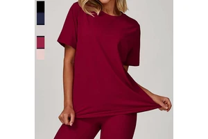 SHINBENE Women's Casual Oversized T-Shirts Summer Crewneck Short Sleeve Workout Basic Tee Yoga Tops