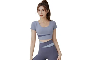 2025 Women's Short Sleeve Fitness Yoga Top Breathable Quick Dry High Elastic with New Design Bra