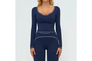 Wholesale Color-blocked Brushed Long-sleeved Yoga Top Slim Fit Cropped T-shirt Outdoor Jogging Sports Running Gym Workout Top