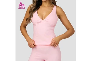 Women Yoga Tank Top Seamless V Neck Fitness Workout Activewear