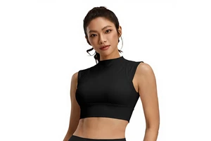 Nylon Spandex Slim Mock Neck Breathable Seamless Quick Dry Yoga Sports Tank Top