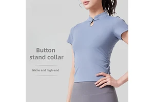 New National Style Yoga Short-sleeved Women's Buckle Chinese Sports Top Summer National Fashion